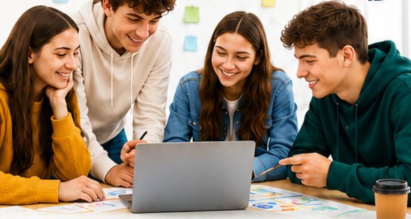 Adolescenți lucrând în echipă la Antreprenor Jr.