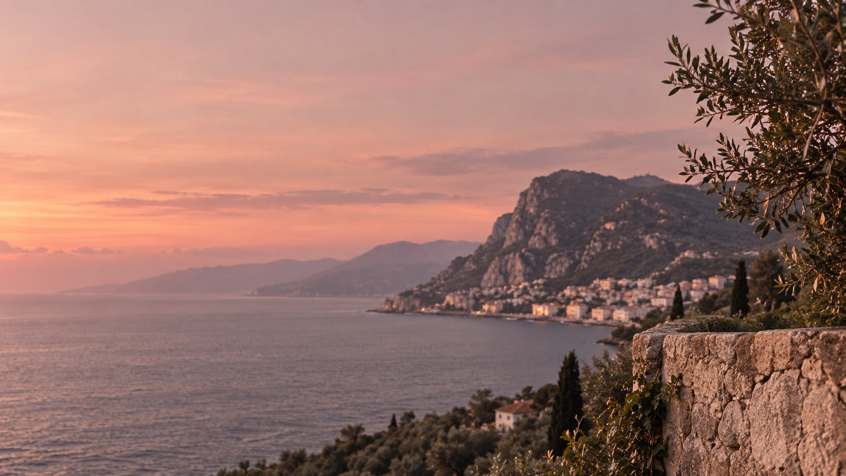 Cinematic coastal landscape at dusk